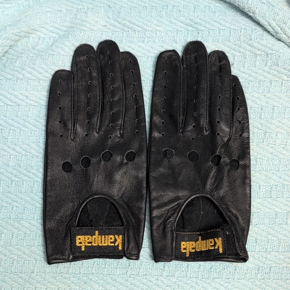 Vintage Black Leather Kampala Driving Gloves